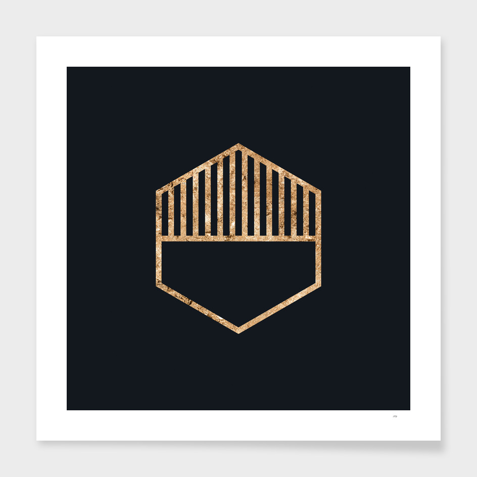 Gold Geometric Glyph on Teal SQUARE - 438