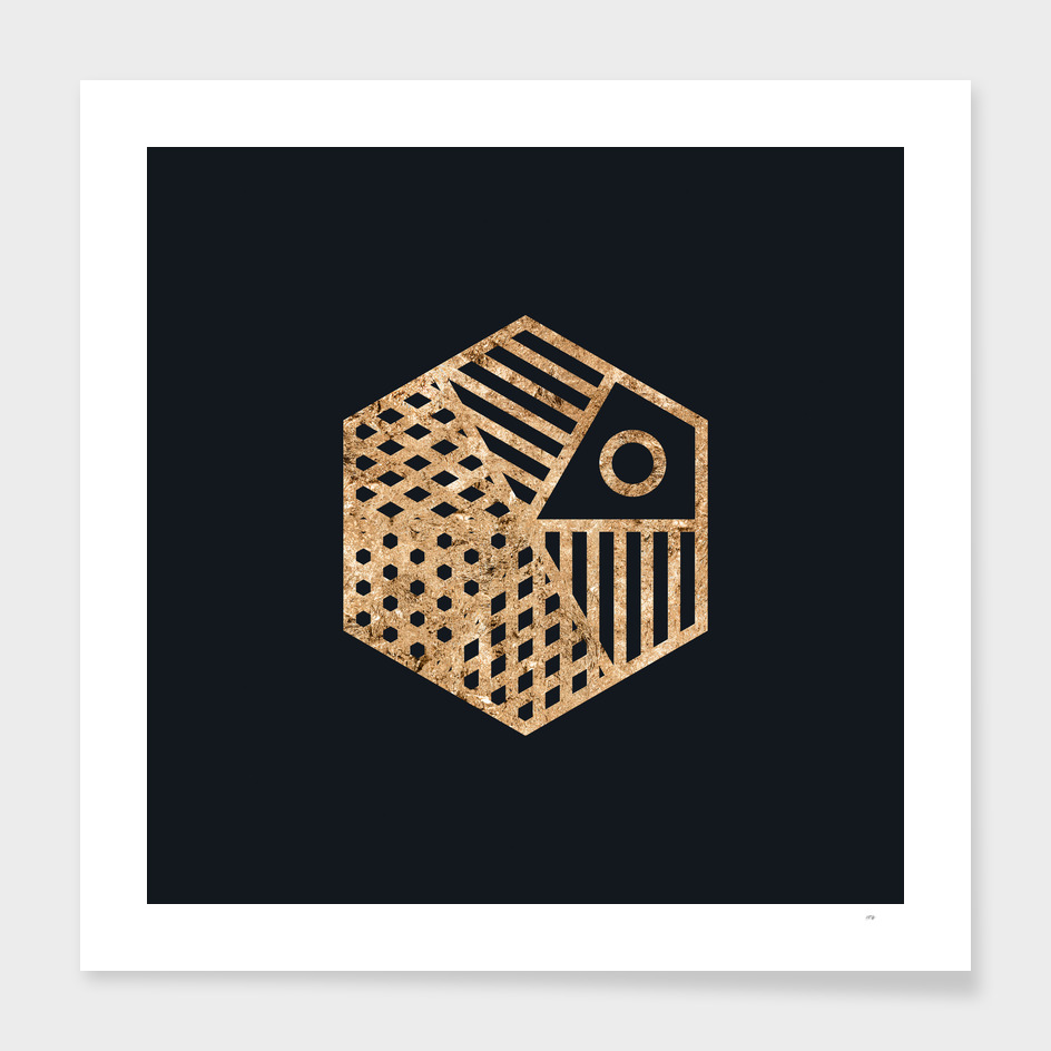 Gold Geometric Glyph on Teal SQUARE - 440