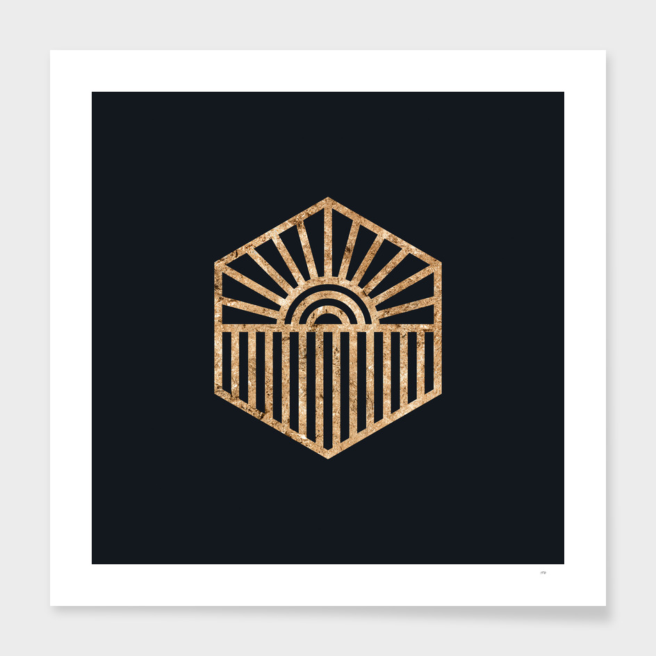 Gold Geometric Glyph on Teal SQUARE - 441
