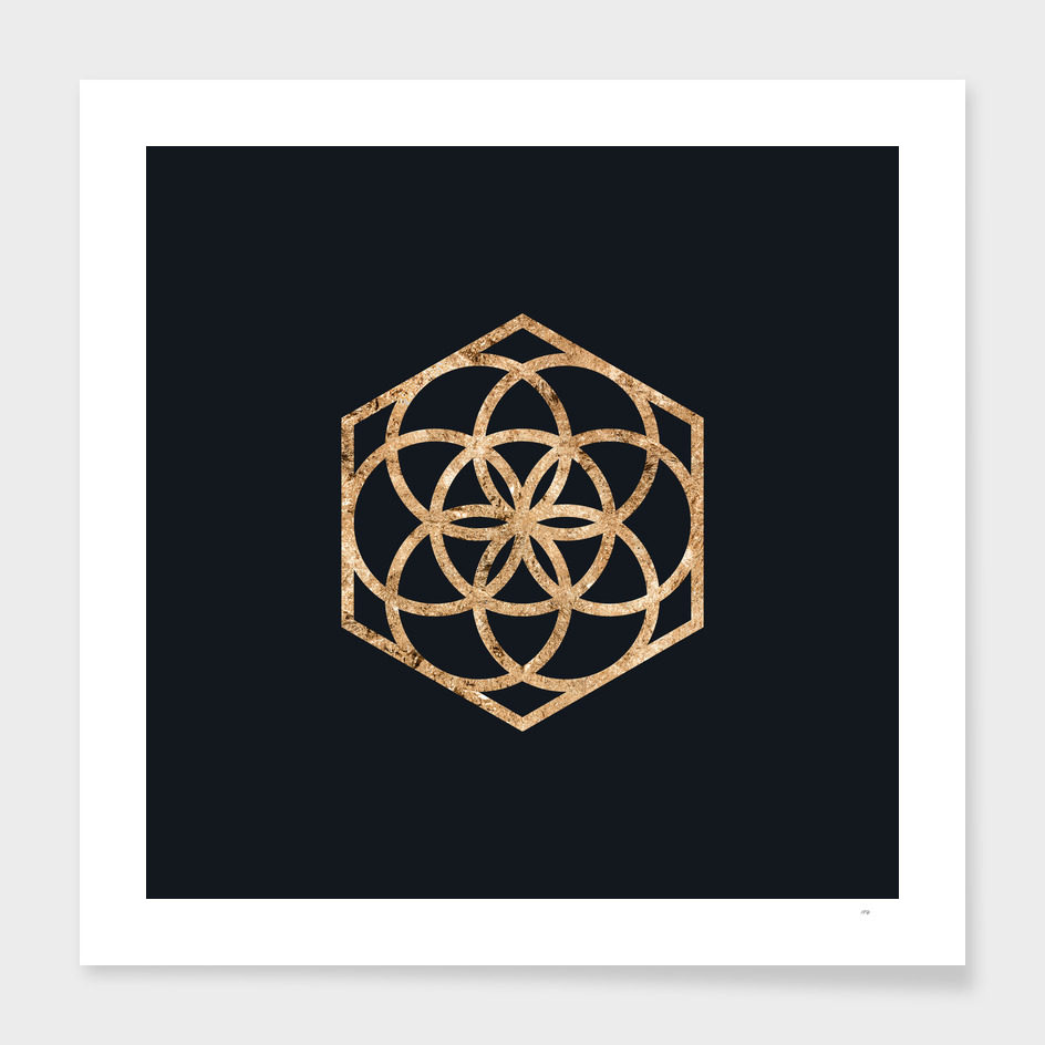 Gold Geometric Glyph on Teal SQUARE - 442