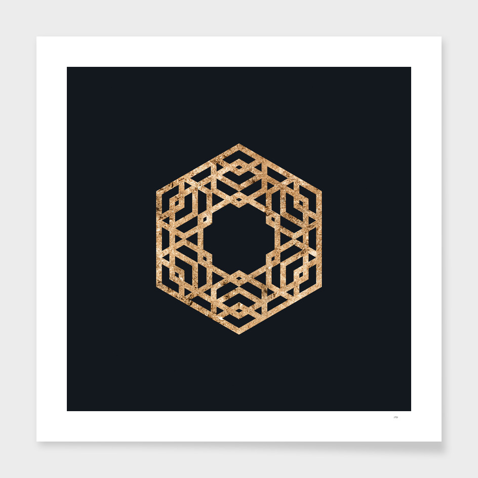 Gold Geometric Glyph on Teal SQUARE - 450