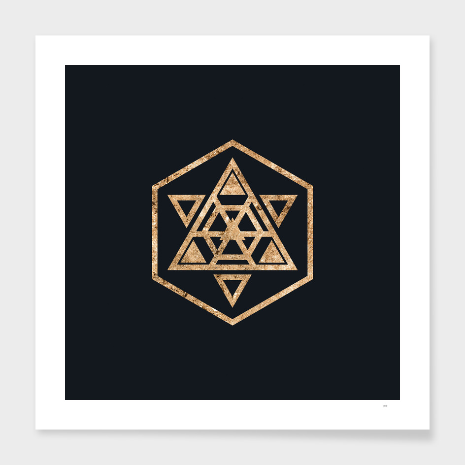 Gold Geometric Glyph on Teal SQUARE - 455
