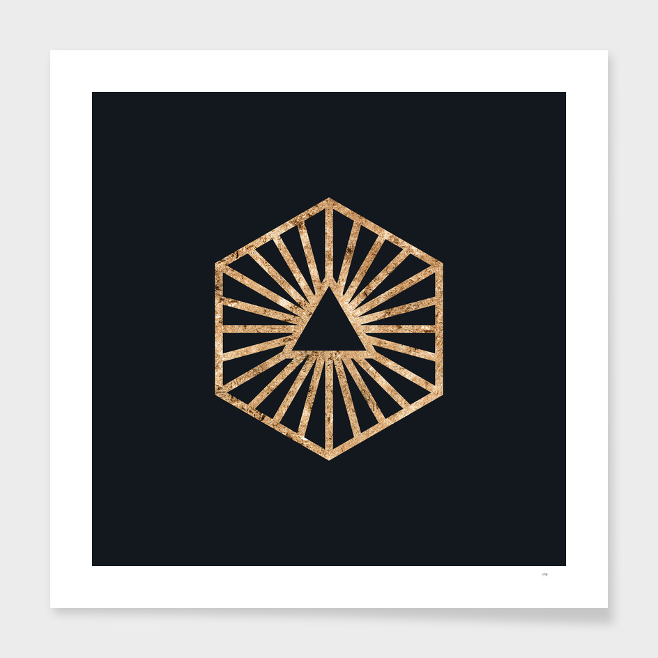 Gold Geometric Glyph on Teal SQUARE - 457