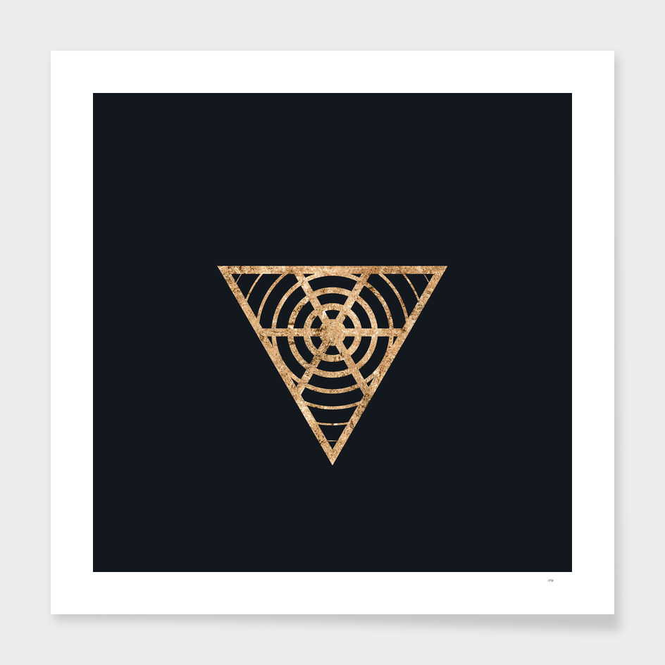 Gold Geometric Glyph on Teal SQUARE - 474