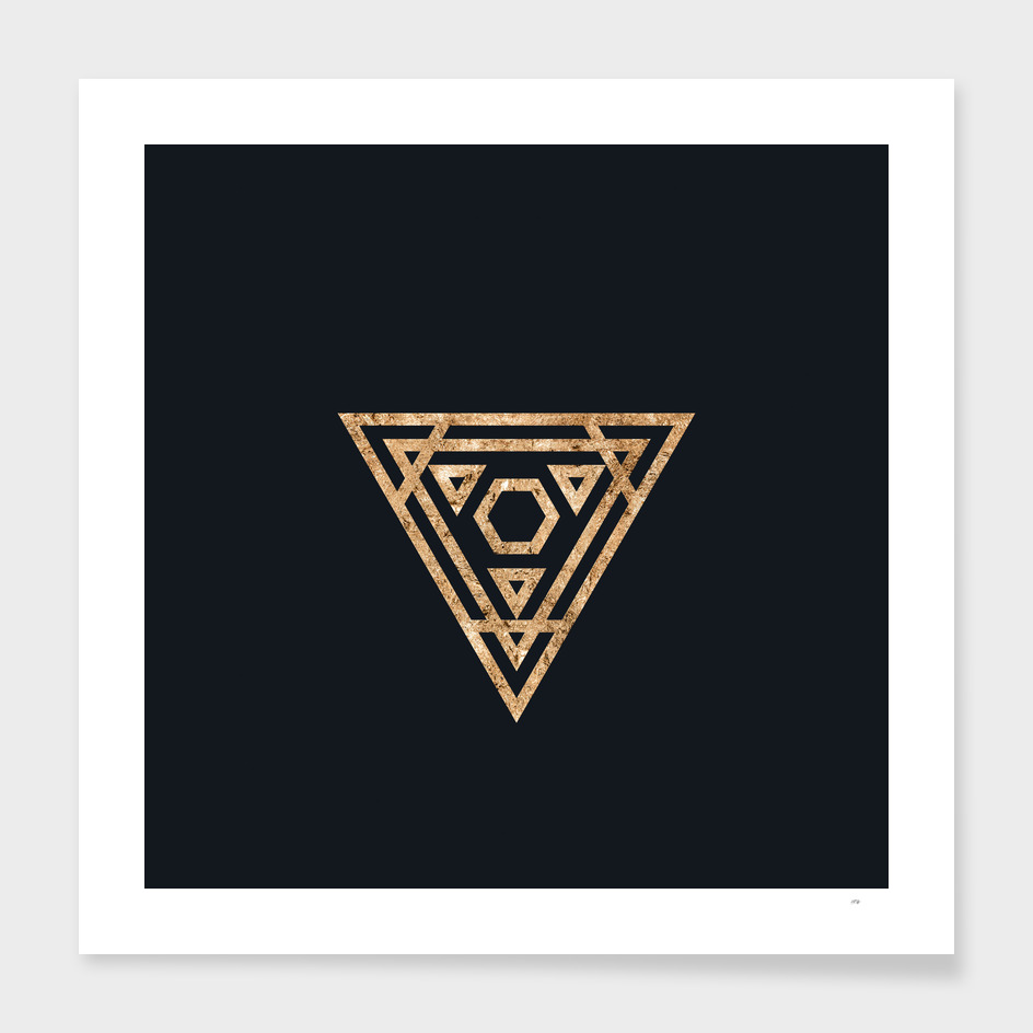 Gold Geometric Glyph on Teal SQUARE - 486
