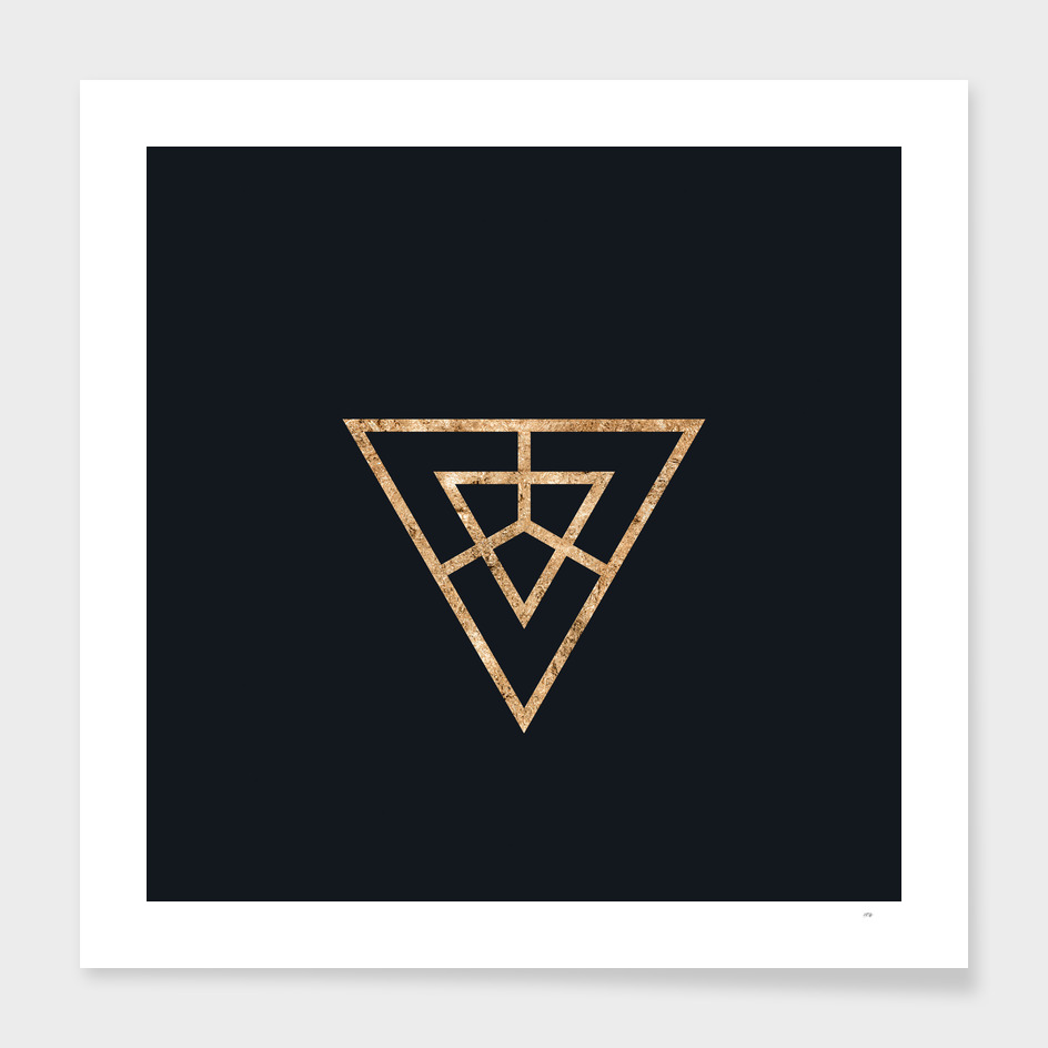 Gold Geometric Glyph on Teal SQUARE - 490