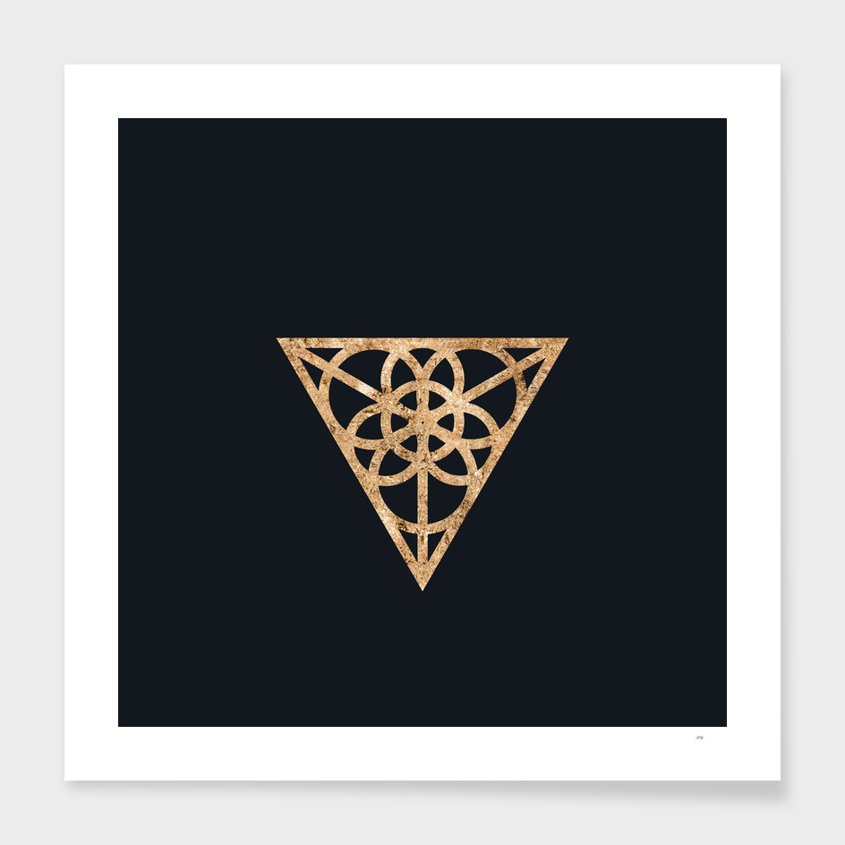 Gold Geometric Glyph on Teal SQUARE - 492