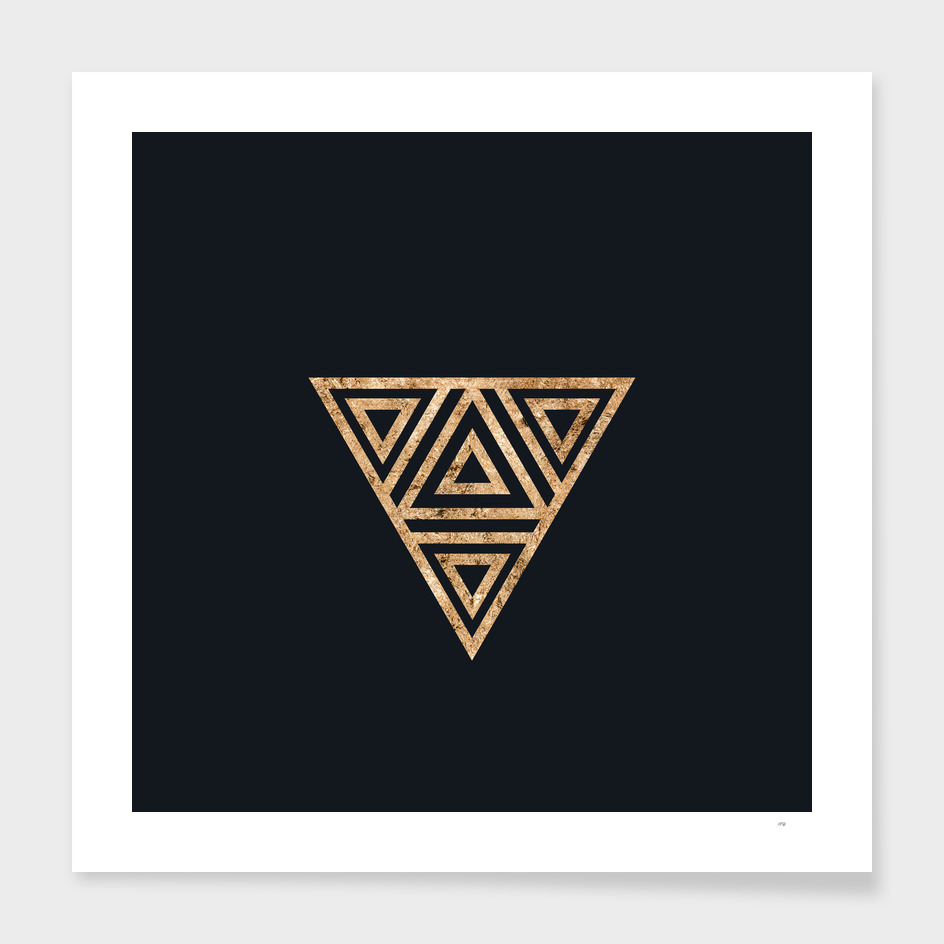 Gold Geometric Glyph on Teal SQUARE - 493