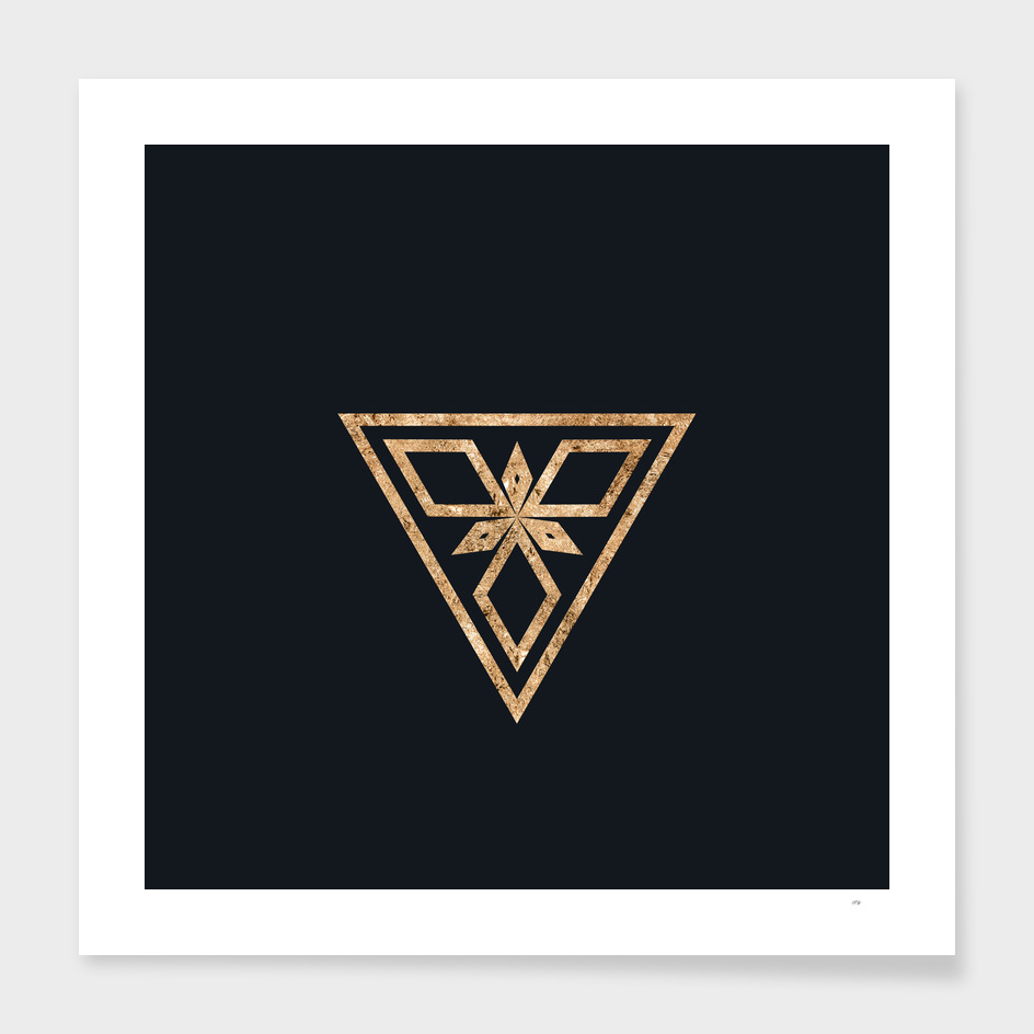 Gold Geometric Glyph on Teal SQUARE - 496