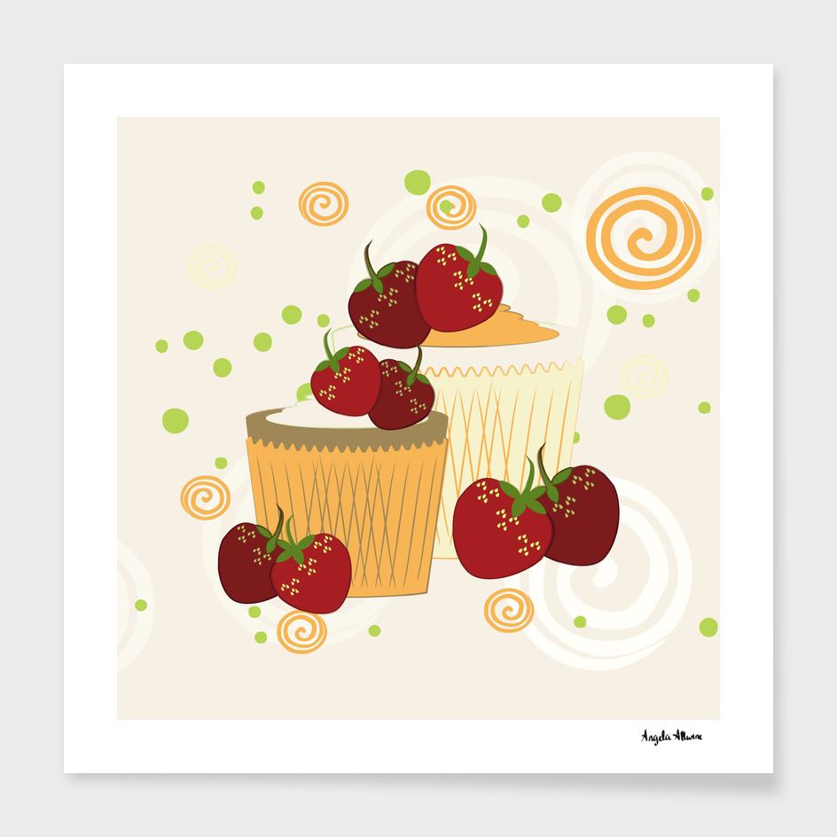 Summer Strawberries And Cupcakes Art