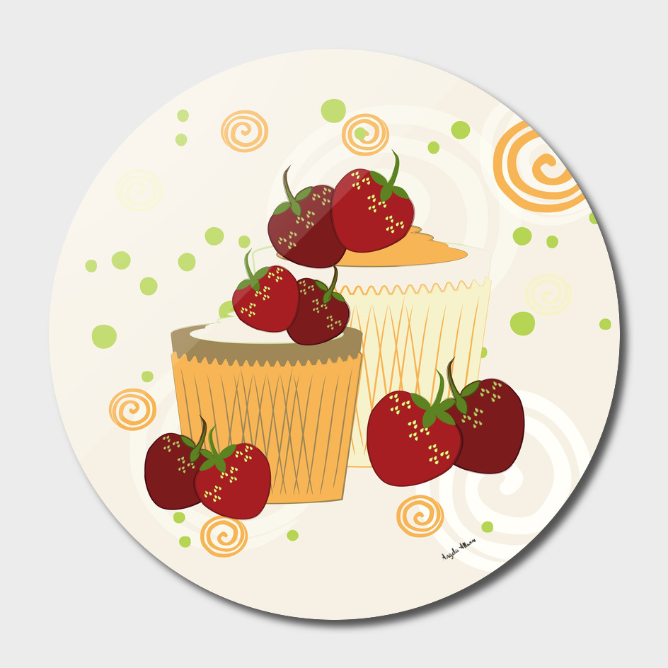 Summer Strawberries And Cupcakes Art
