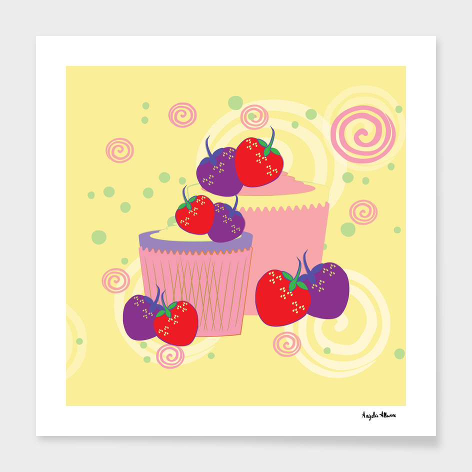 Bright Strawberries And Cupcakes Art
