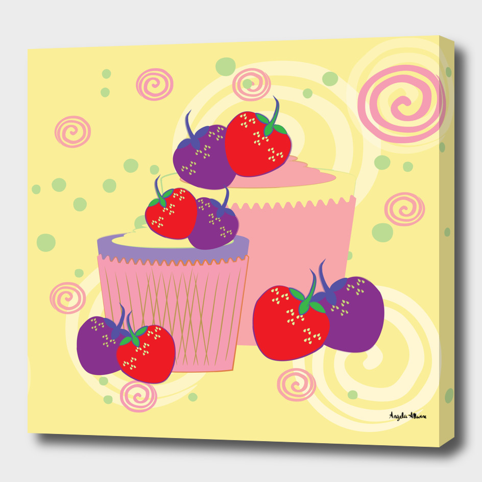 Bright Strawberries And Cupcakes Art