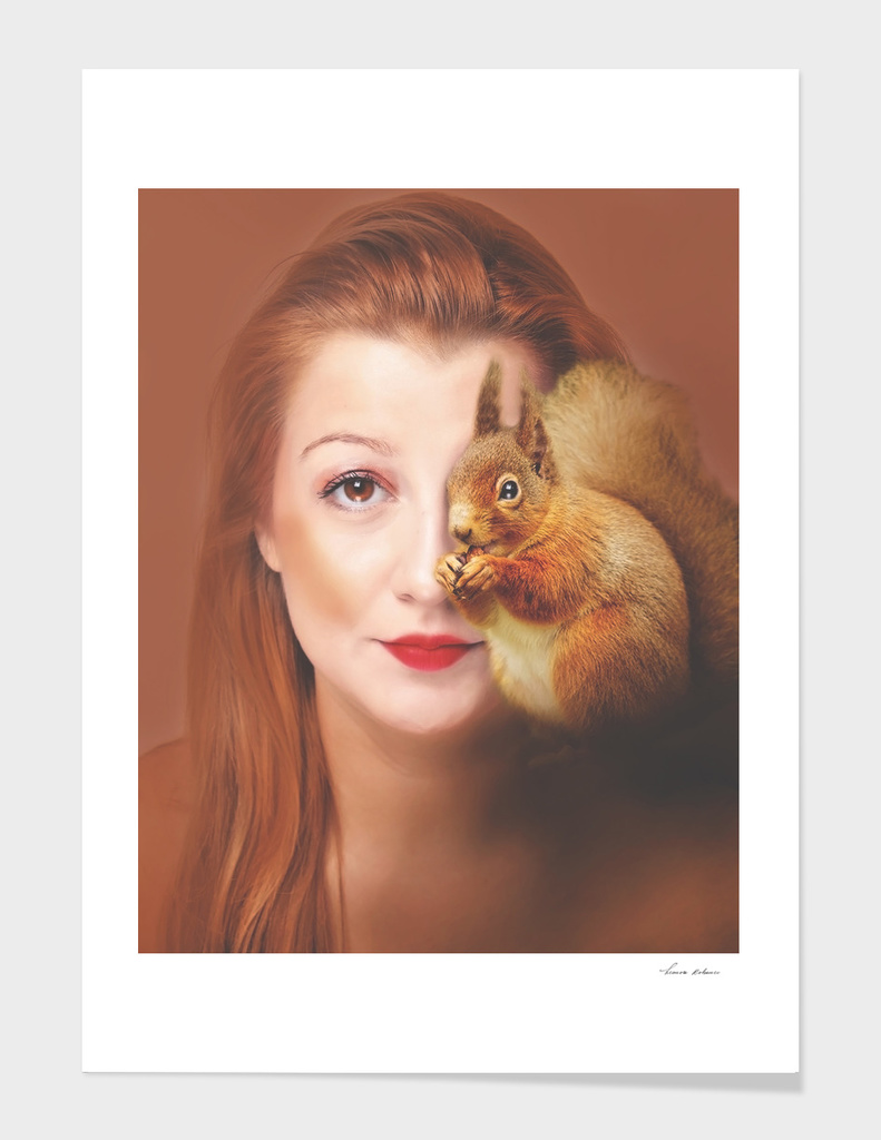woman and red squirrel