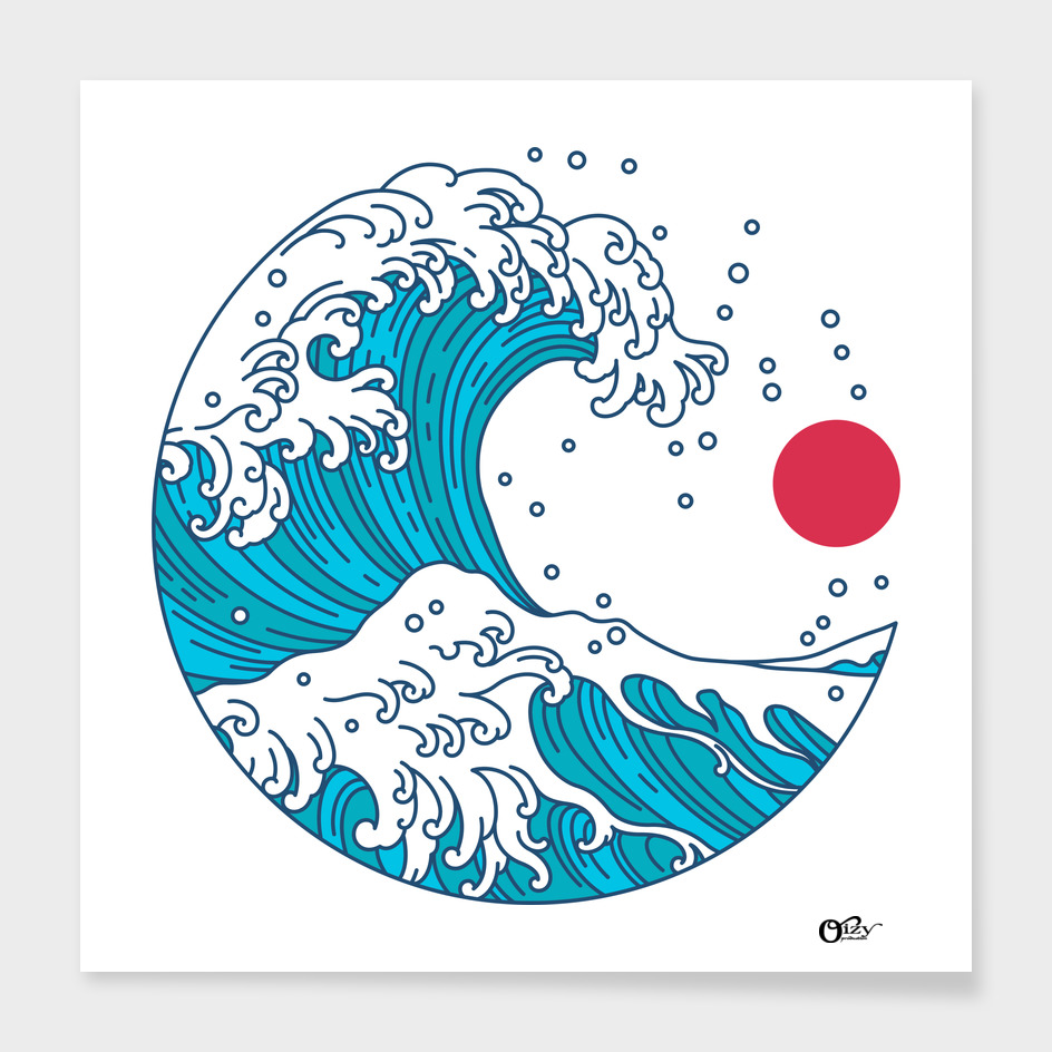 Blood Moon in Big Wave Japanese Art