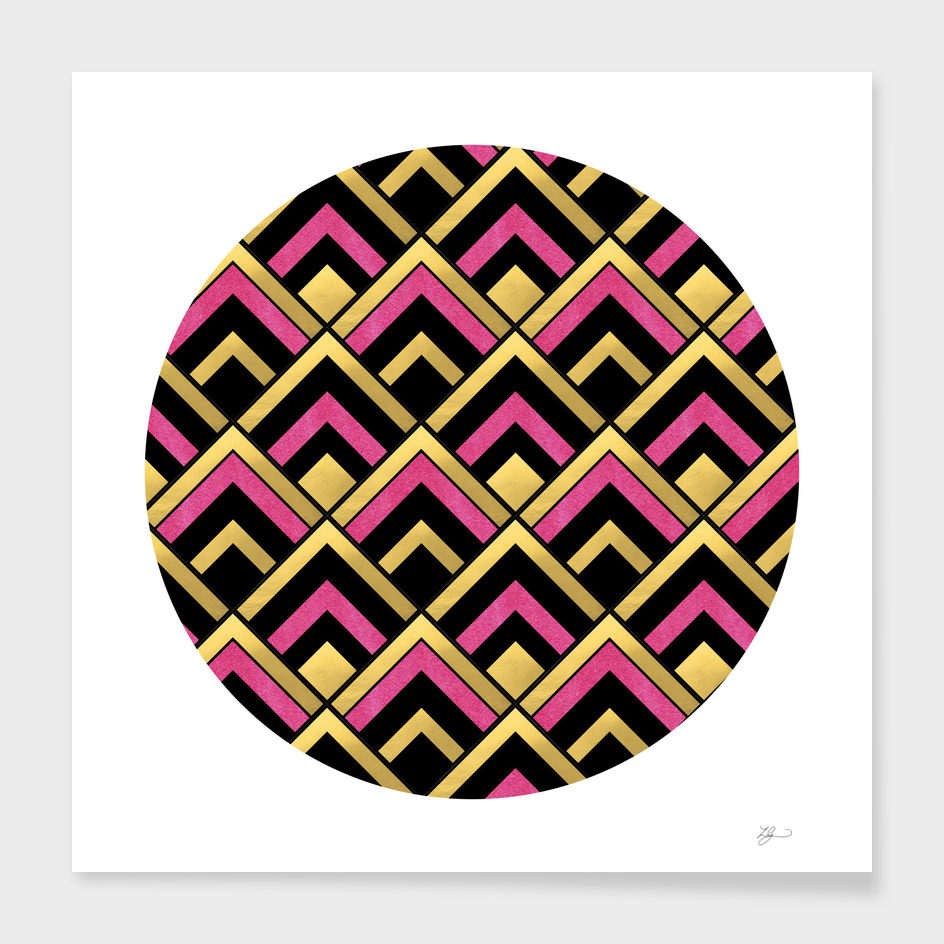 Black, Gold and Pink Deco Inspired Circle
