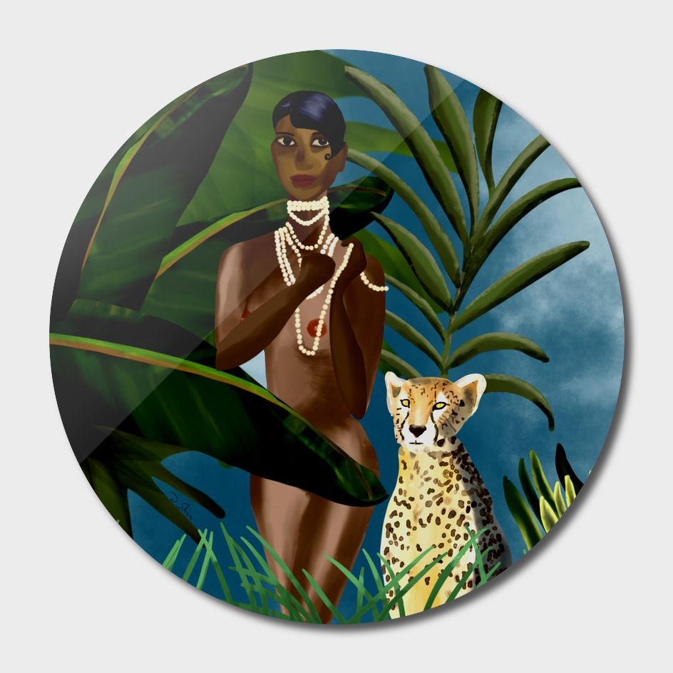 josephine Baker in the jungle with her cheetah