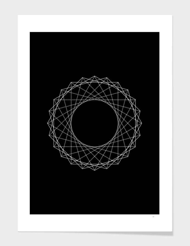 Minimalist White Glyph on Black Geometric Art 360