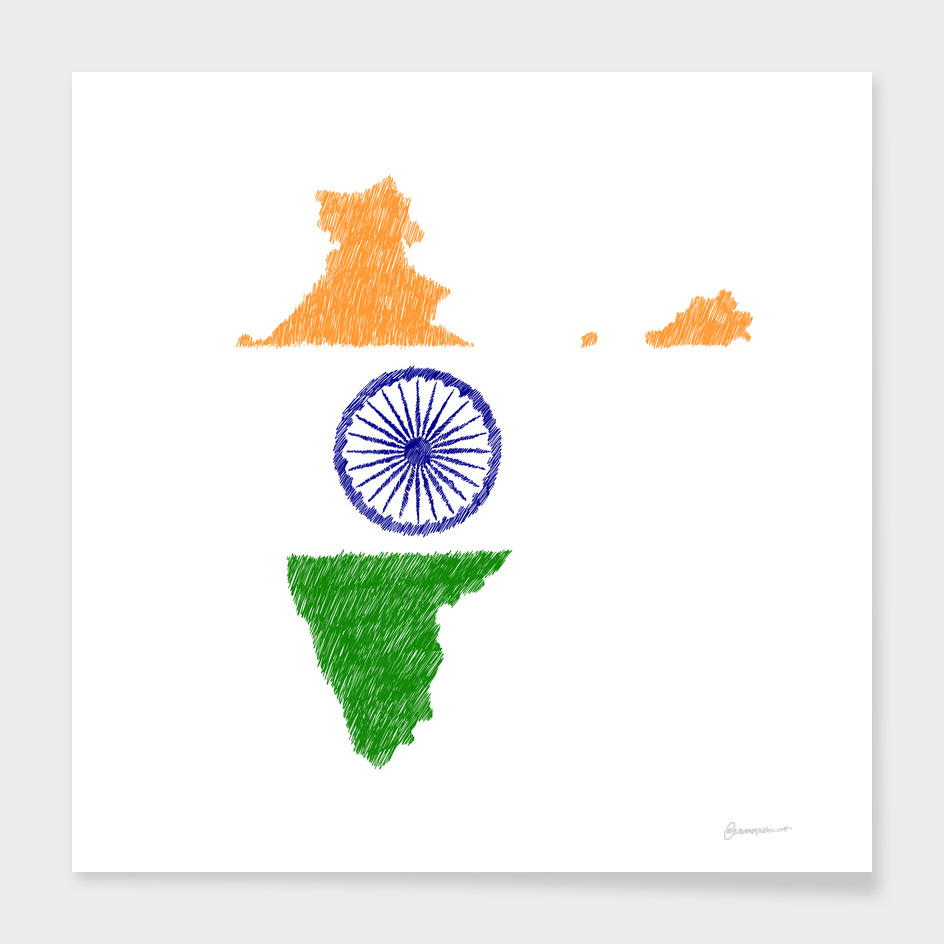 India Flag Map Drawing Line Art