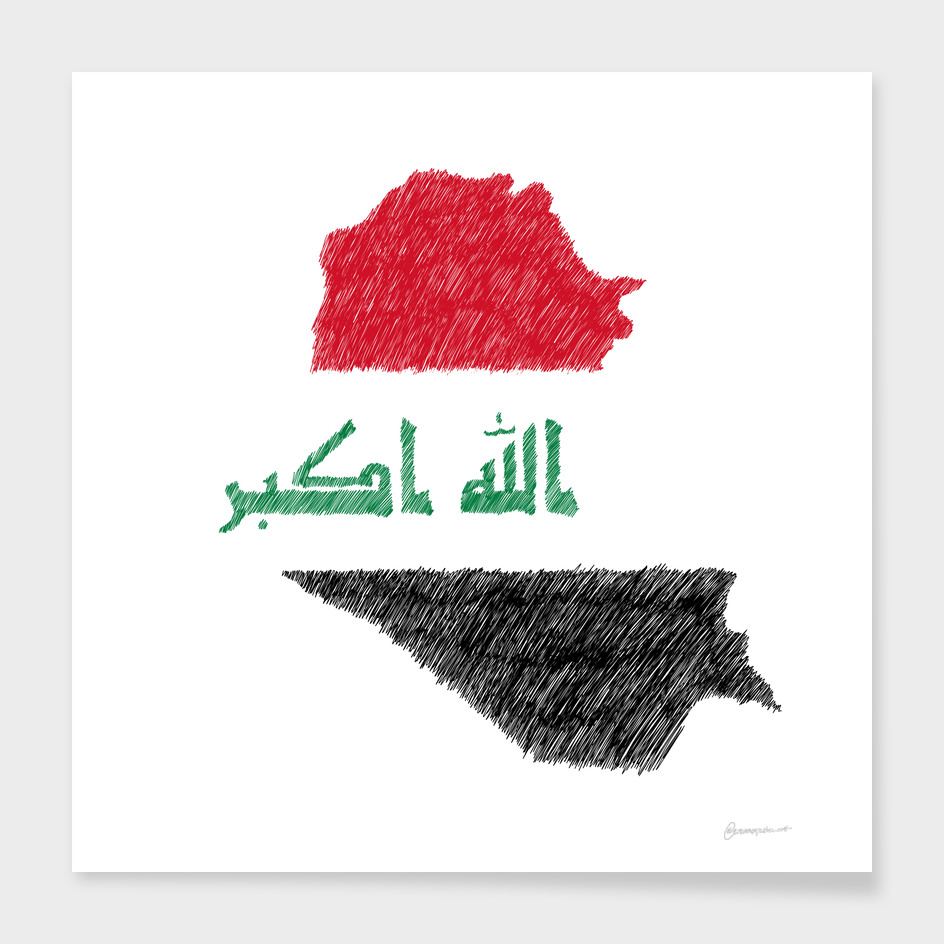 Iraq Flag Map Drawing Line Art