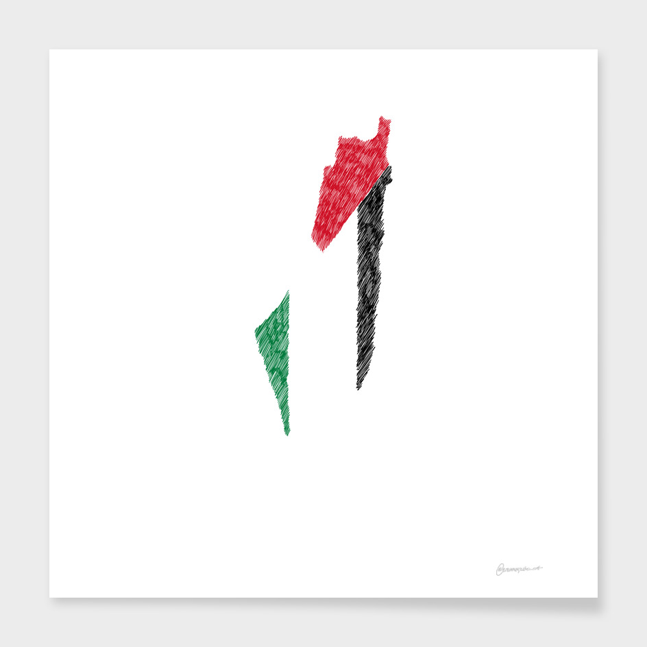 Palestina Flag Map Drawing Line Art