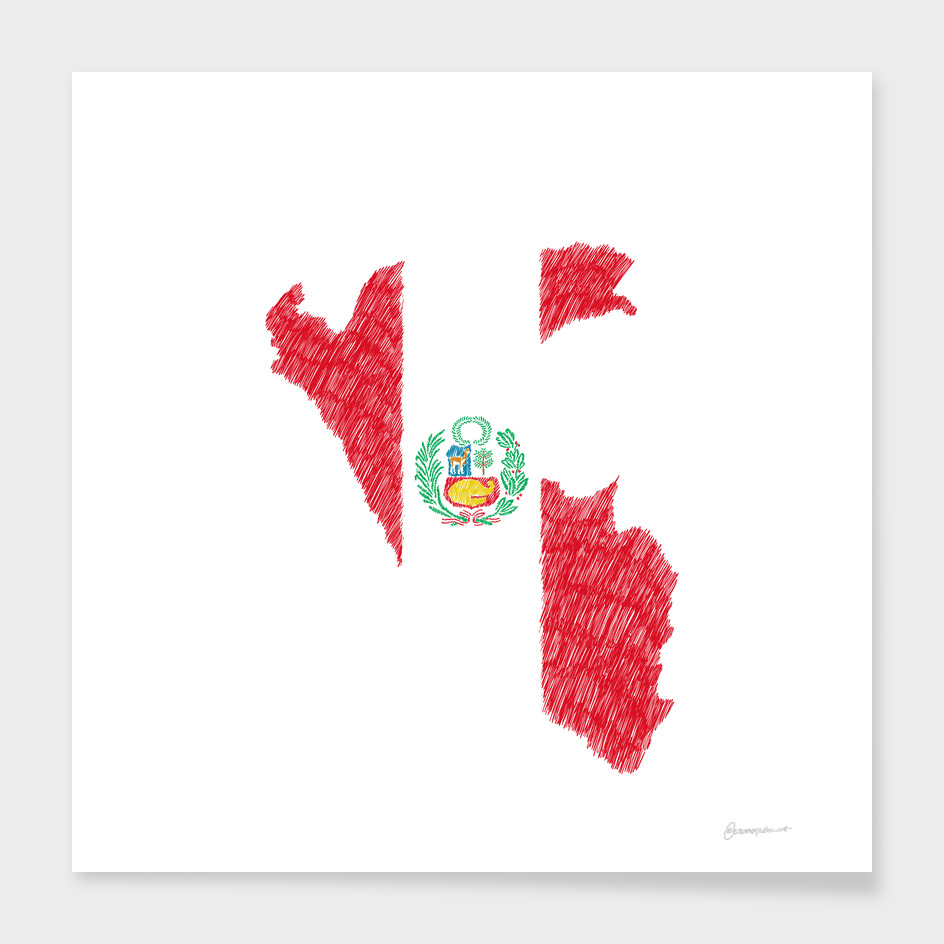 Peru Flag Map Drawing Line Art