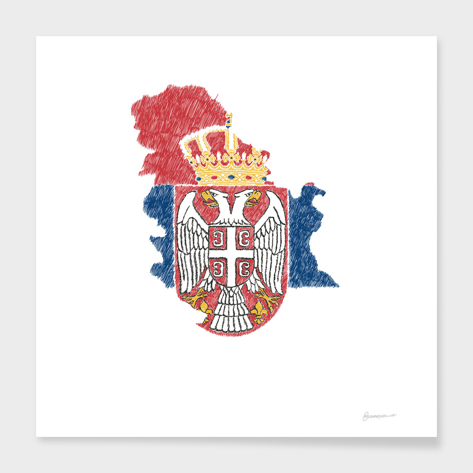 Serbia Flag Map Drawing Line Art