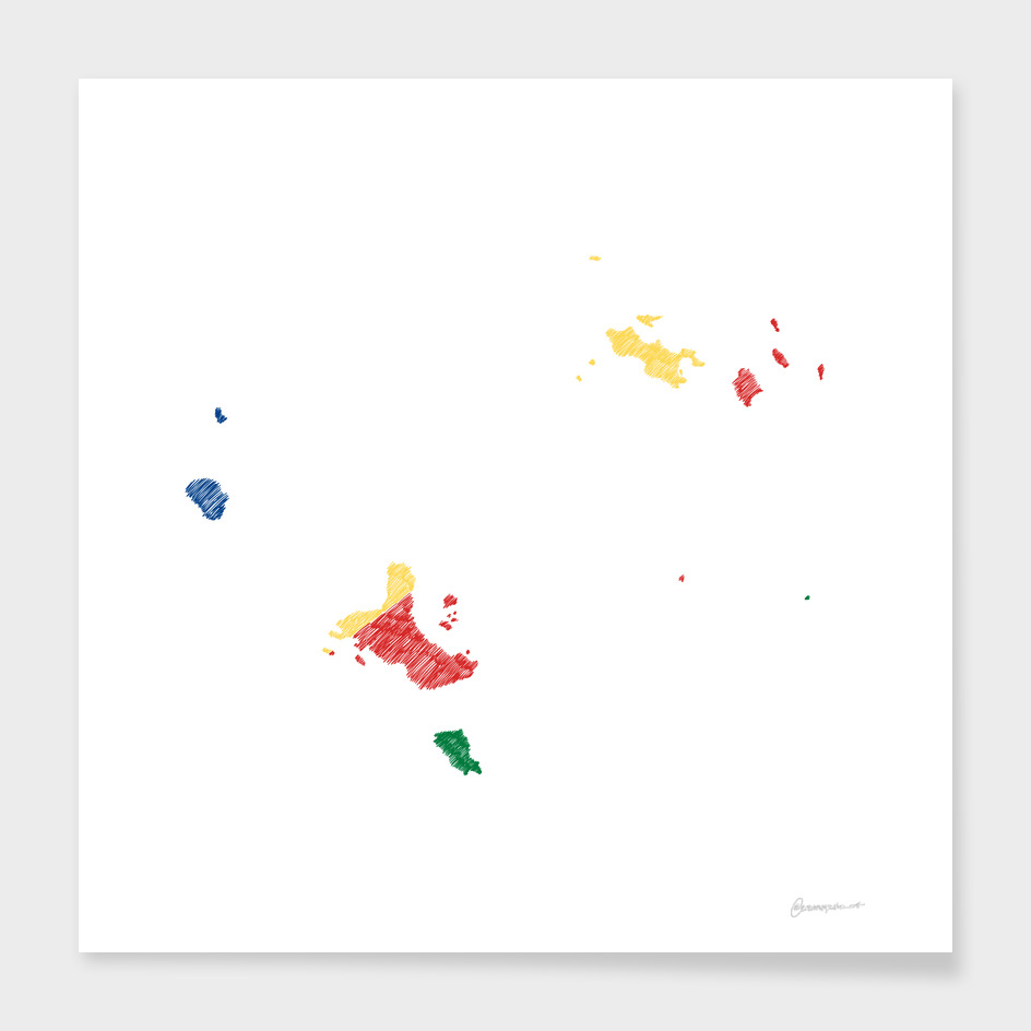 Seychelles Flag Map Drawing Line Art