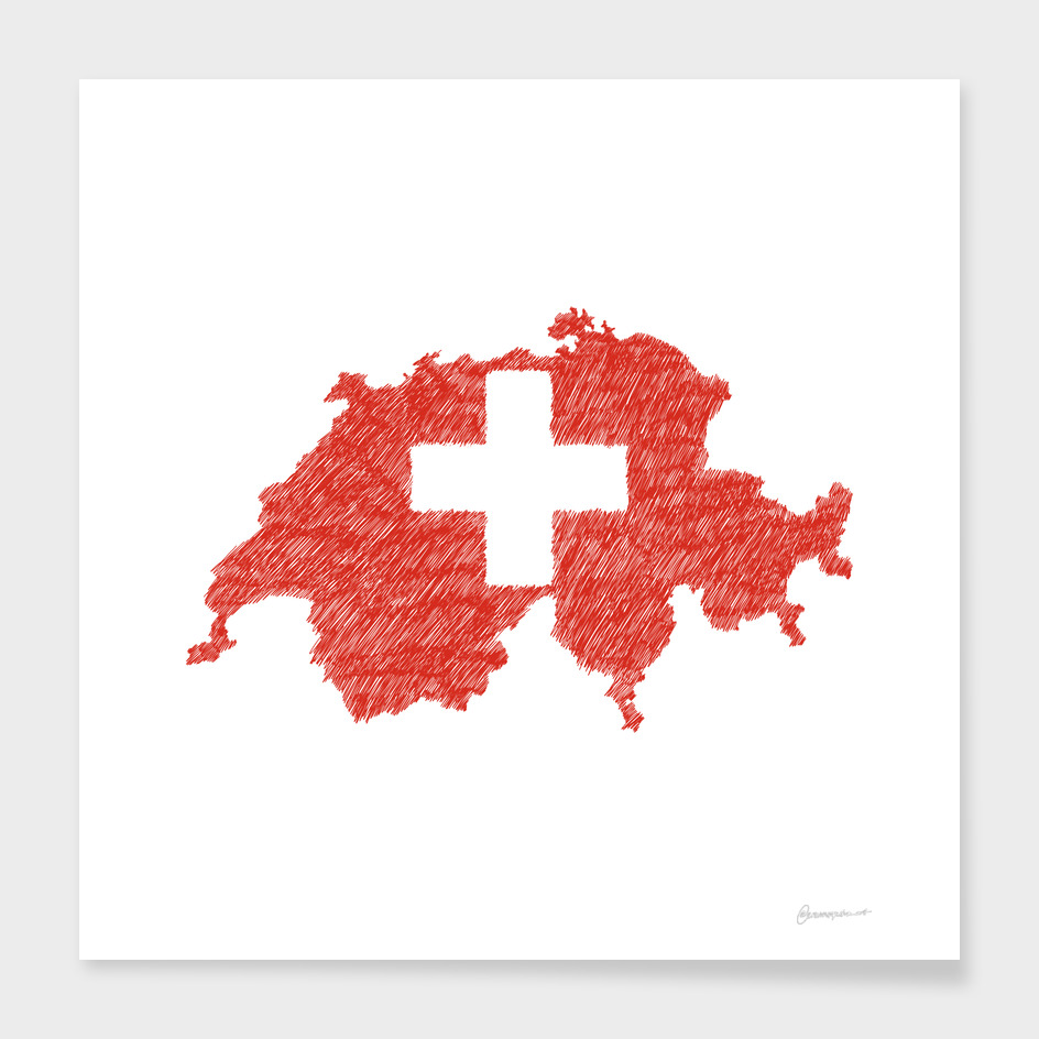 Switzerland Flag Map Drawing Line Art