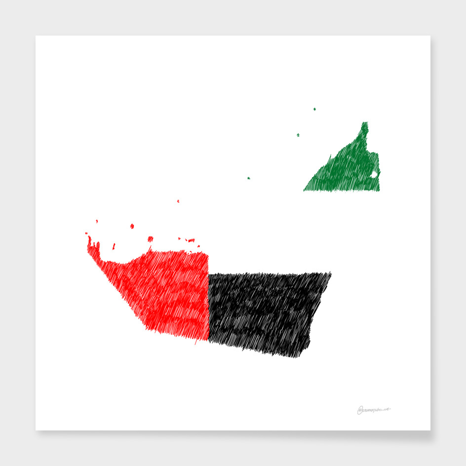 United Arab Emirates Flag Map Drawing Line Art