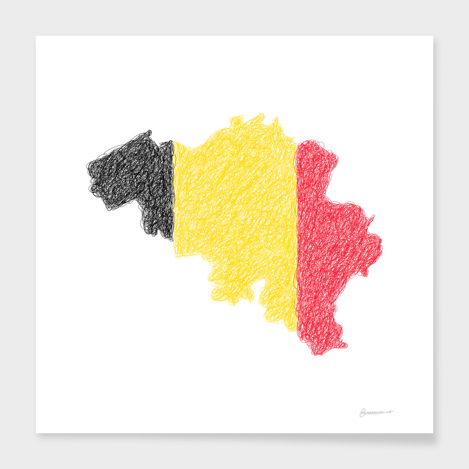 Belgia Flag Map Drawing Scribble Art