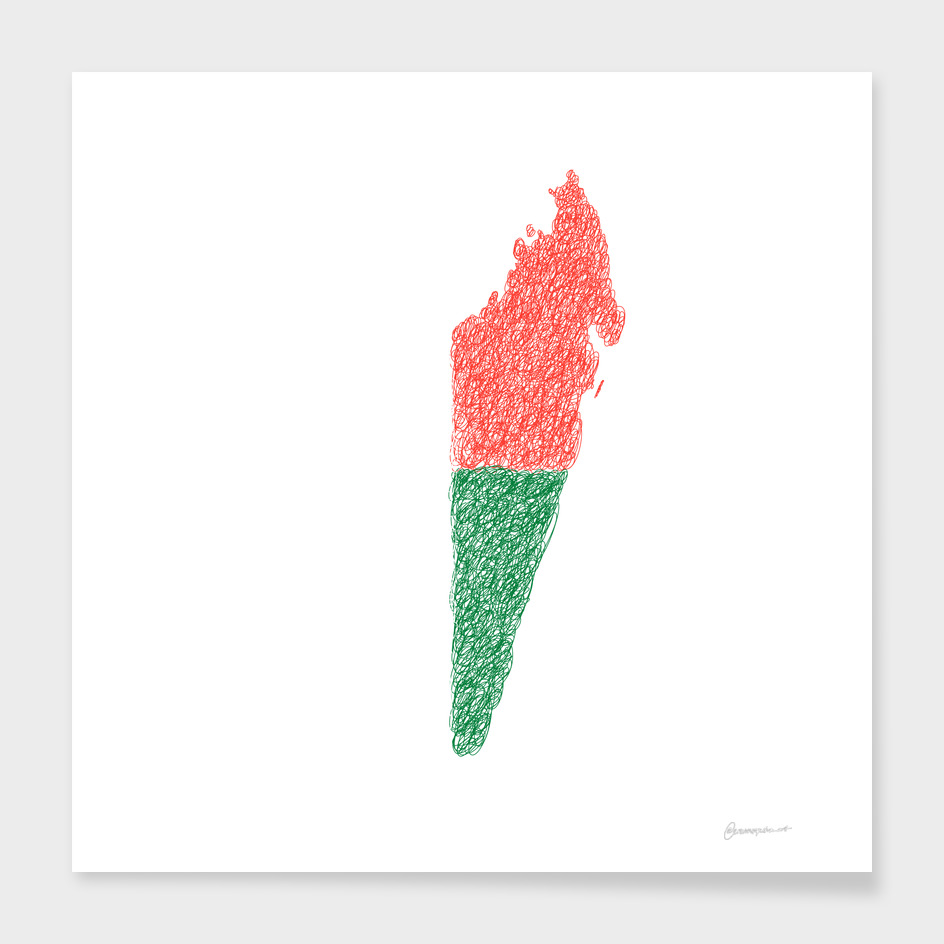 Madagascar Flag Map Drawing Scribble Art