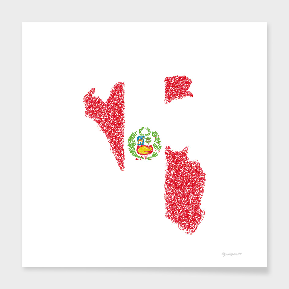 Peru Flag Map Drawing Scribble Art