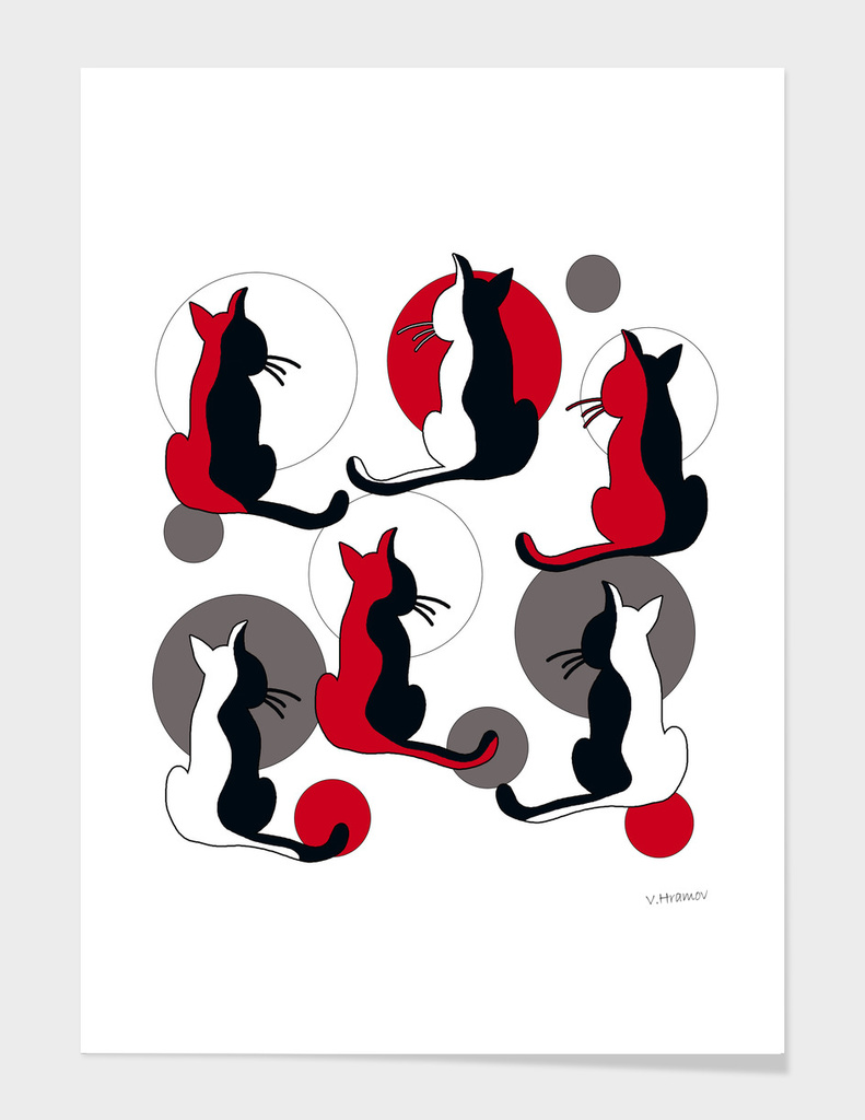 Red abstract cats