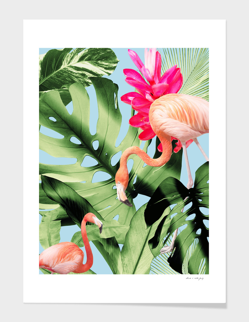 Tropical Flamingo Oasis #1 #tropical #wall #art