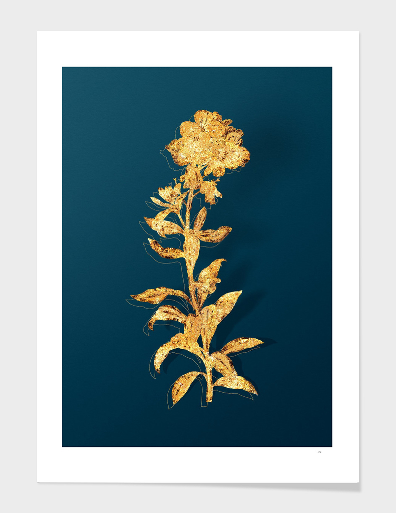 Gold Yellow Wallflower Bloom Botanical on Teal
