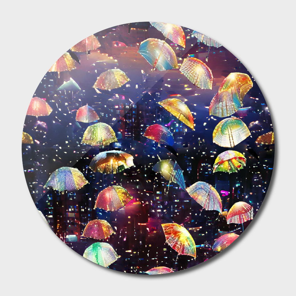 umbrellas, street, evening sky, lanterns umbrellas,
