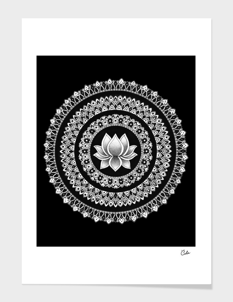 Black and White Lotus Mandala