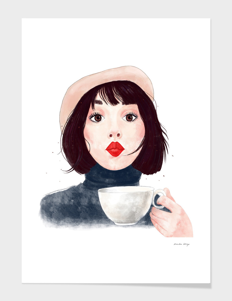 French woman with coffee