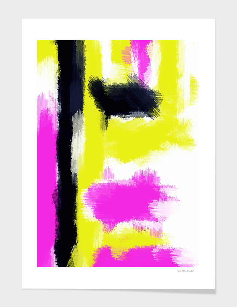 pink yellow and black watercolor painting abstract