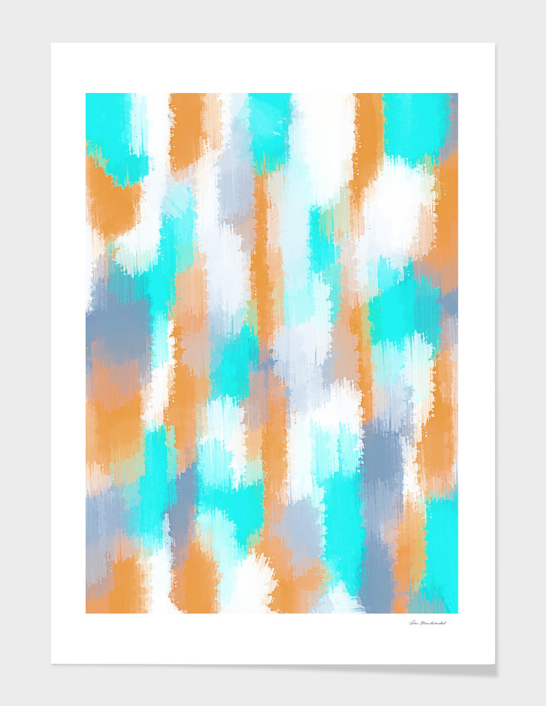 orange and blue painting abstract with white background
