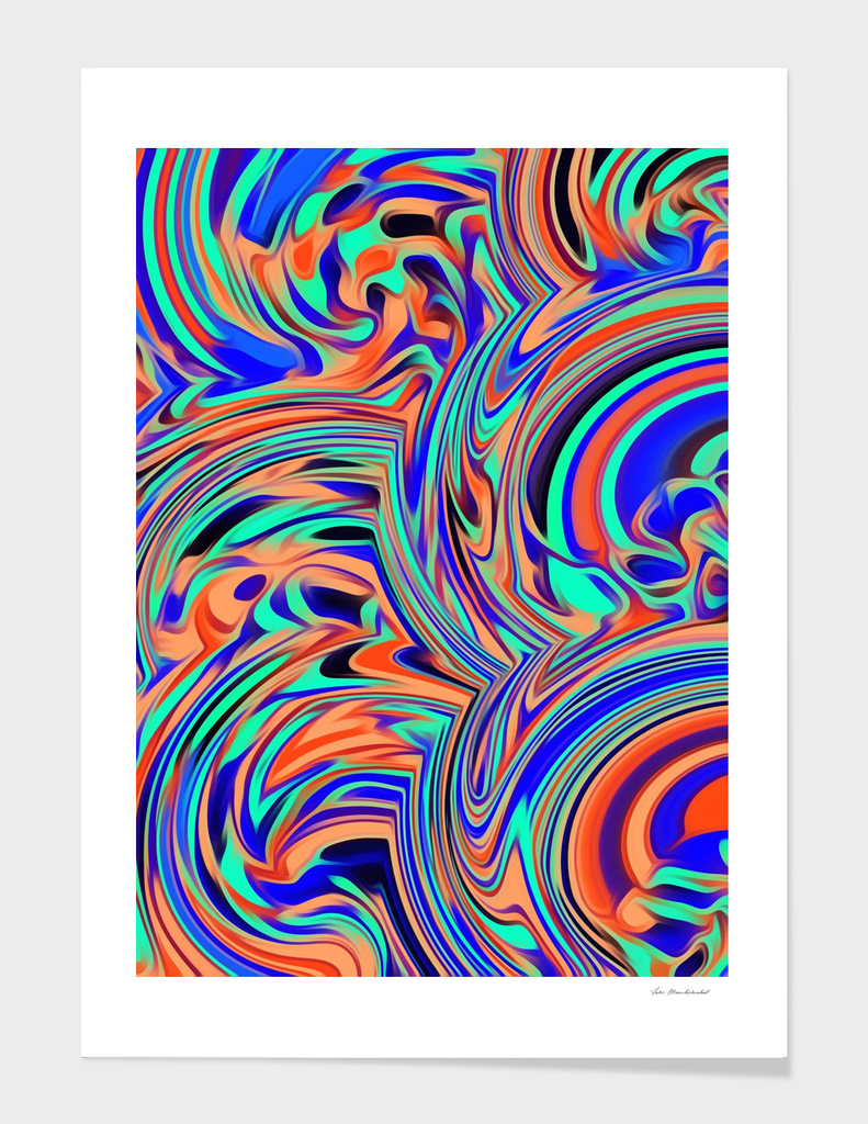 green blue orange and black curly painting