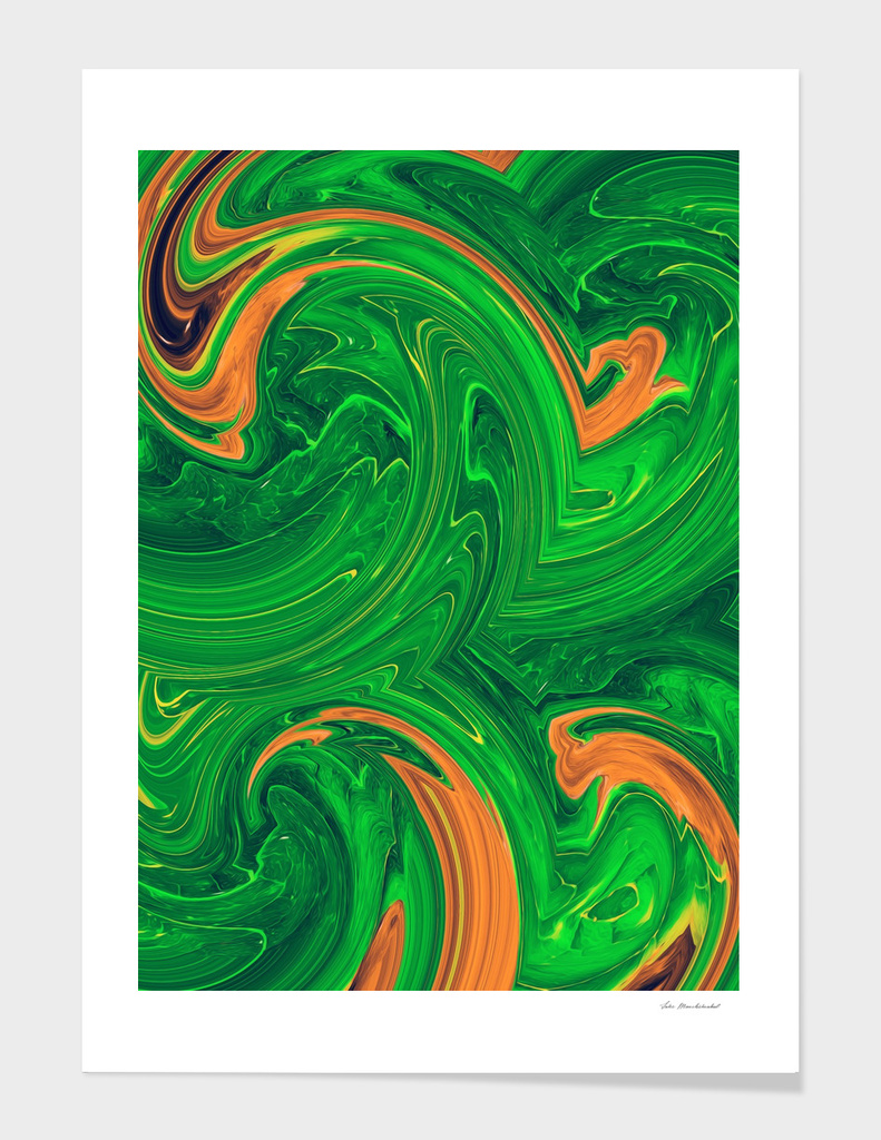 green orange and brown curly painting abstract background