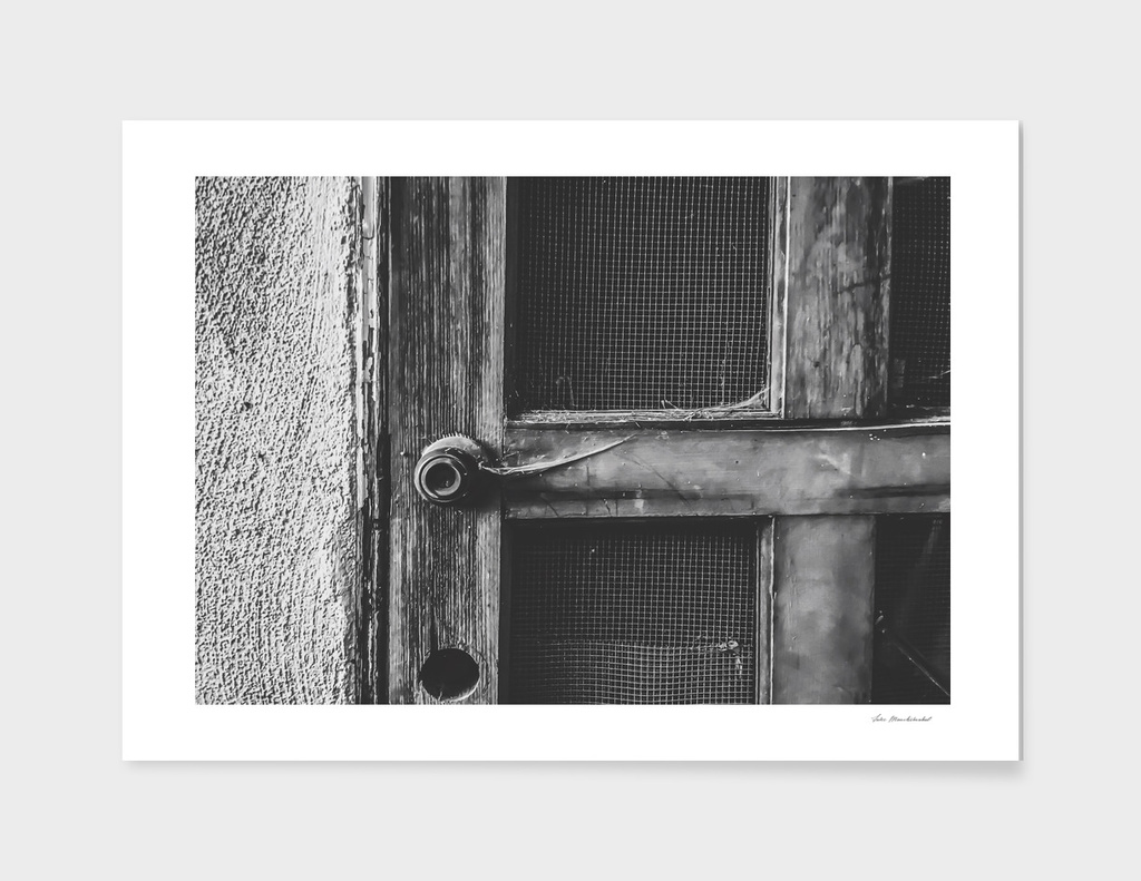 old vintage wooden door in black and white