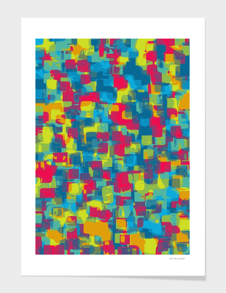 vintage square pattern abstract in blue red yellow