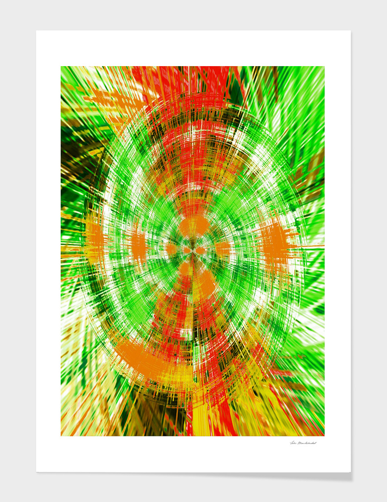 psychedelic geometric abstract pattern in green orange brown