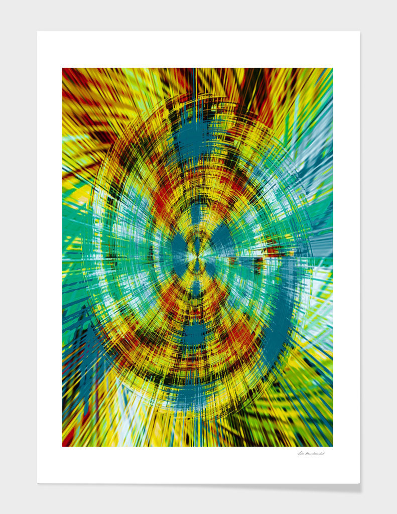 vintage psychedelic geometric abstract in blue green yellow