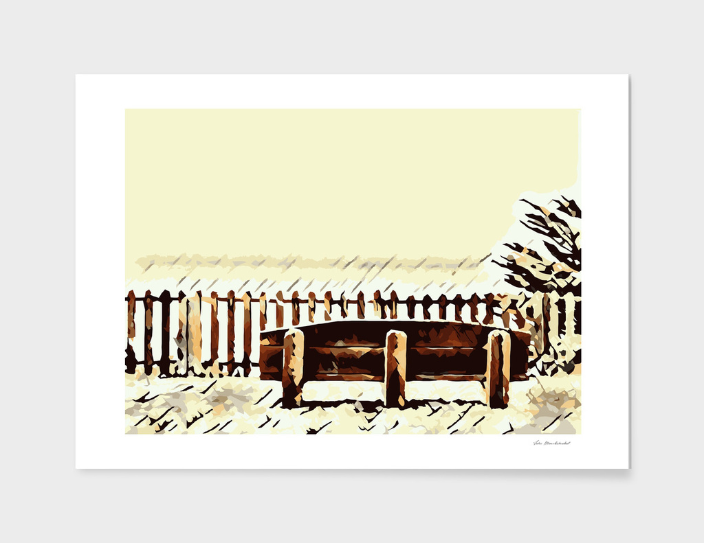 wooden bench and wooden fence at the beach