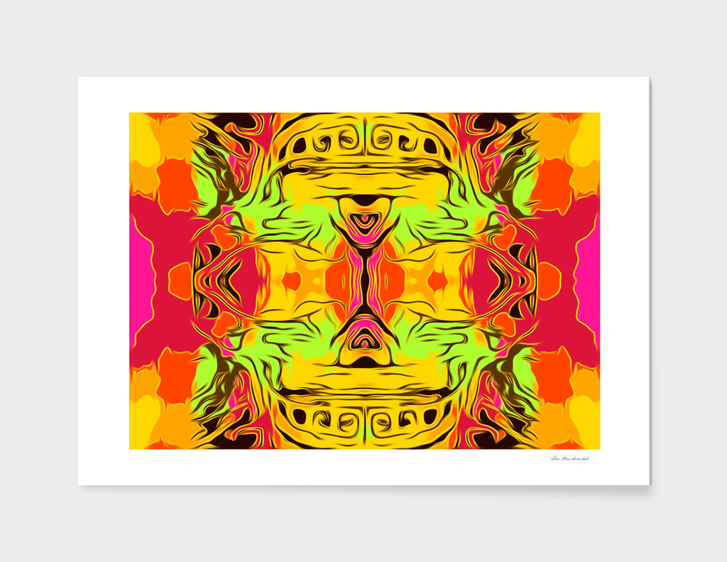 skull head with yellow green red and orange background