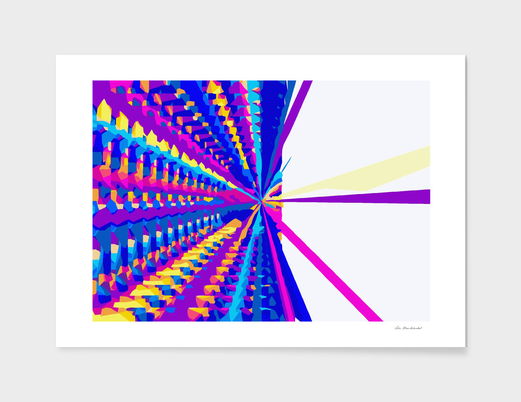 psychedelic geometric abstract in purple pink yellow blue